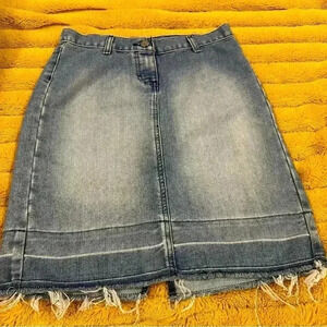 Calvin Klein frayed hem denim mid length skirt